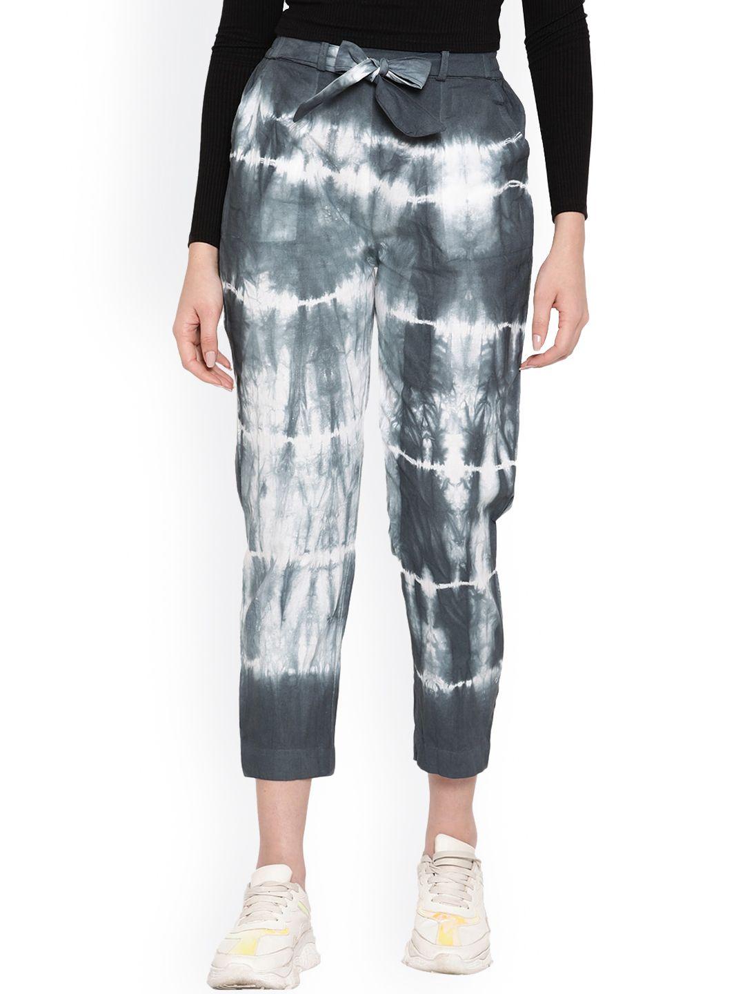 aawari women grey tie and dye printed relaxed high-rise trousers