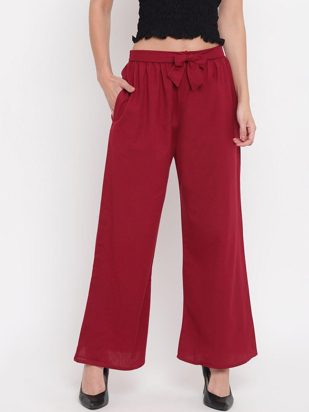 aawari women maroon high-rise trousers