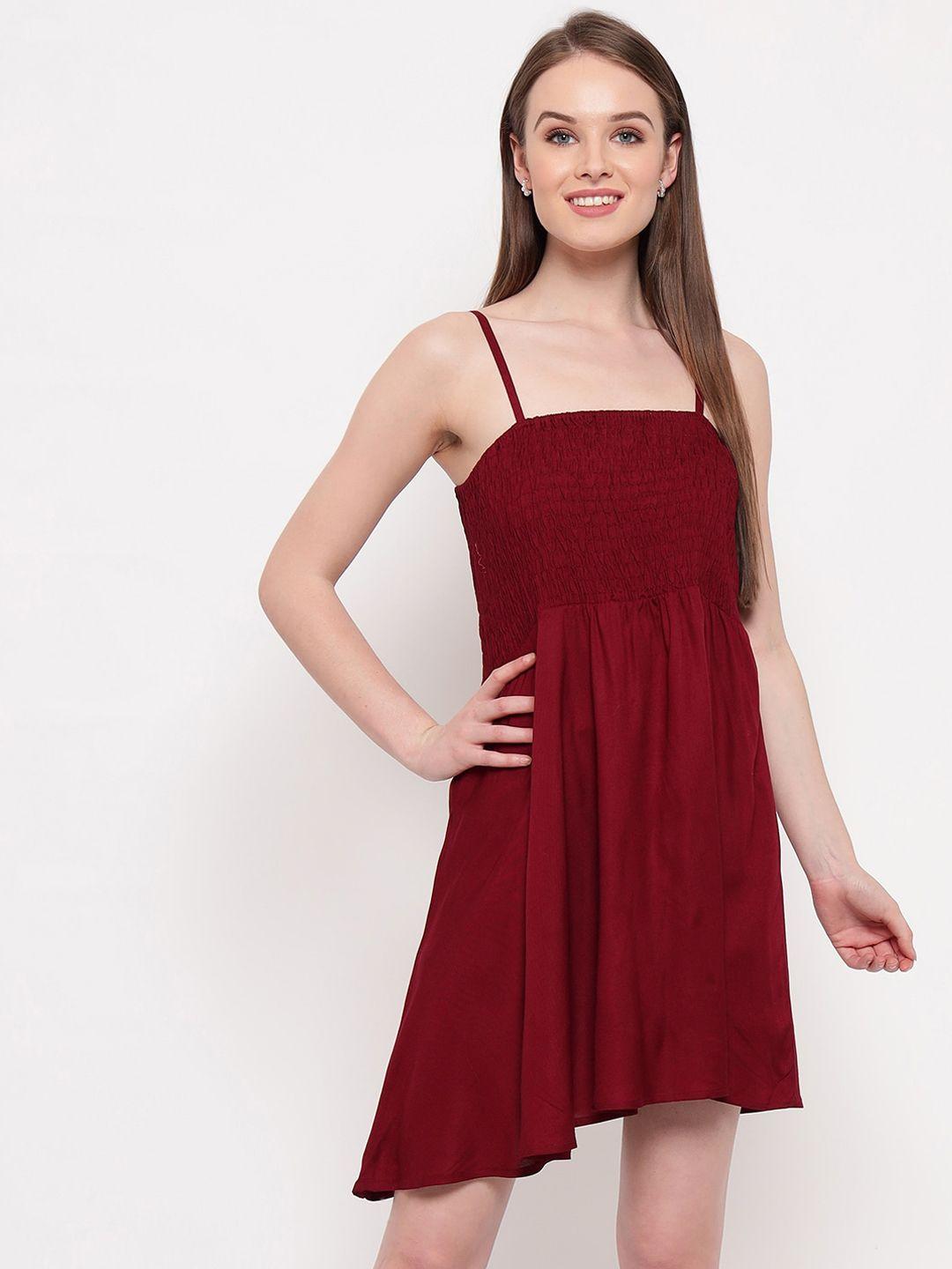 aawari women maroon solid fit & flare dress