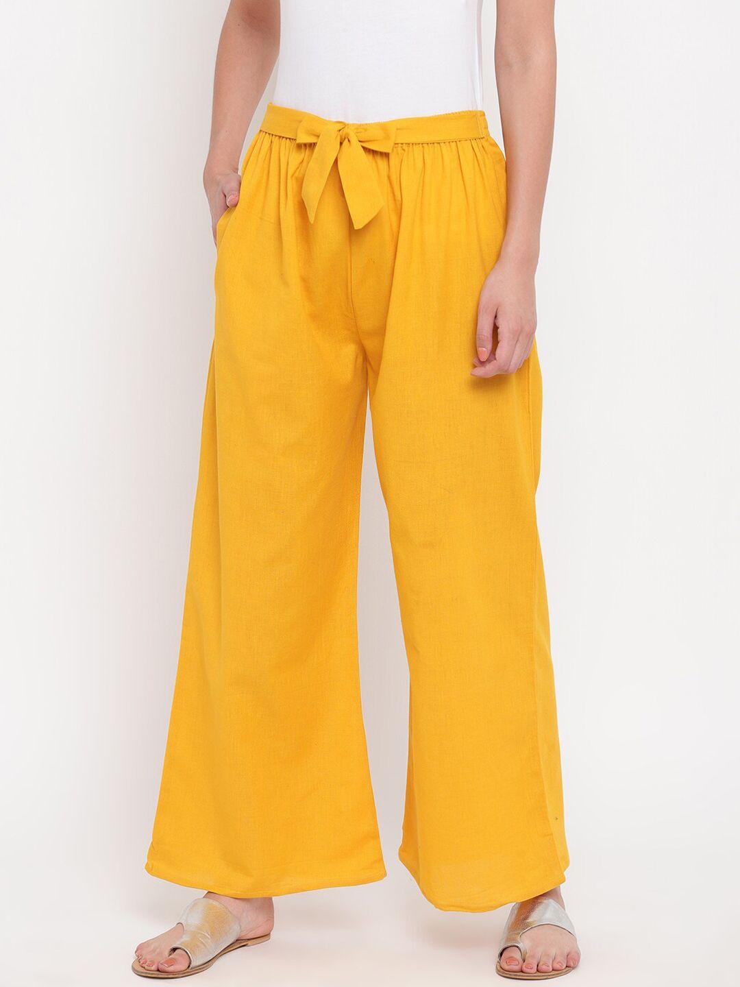 aawari women mustard yellow high-rise pleated trousers