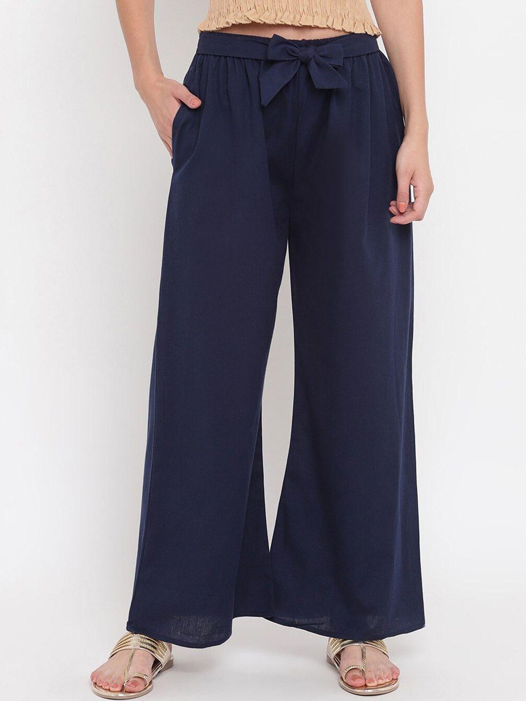 aawari women navy blue high-rise trousers