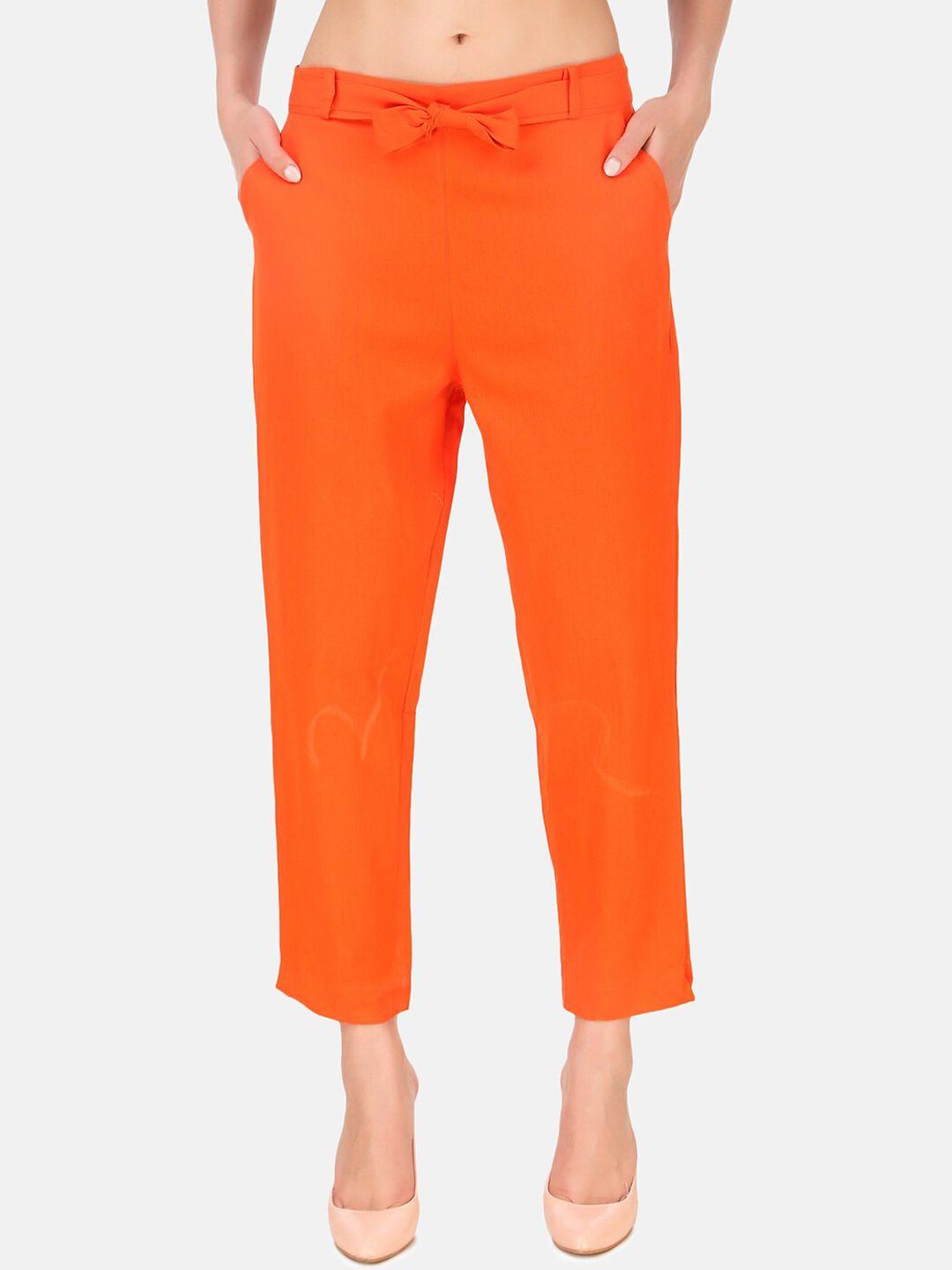 aawari women orange high-rise cotton trousers