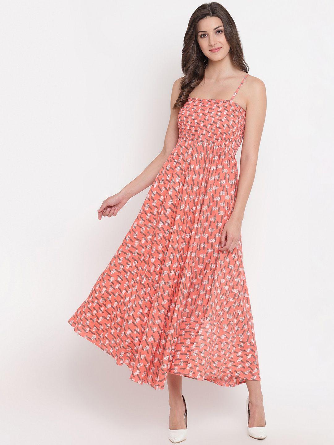 aawari women peach-coloured printed cotton gown dress