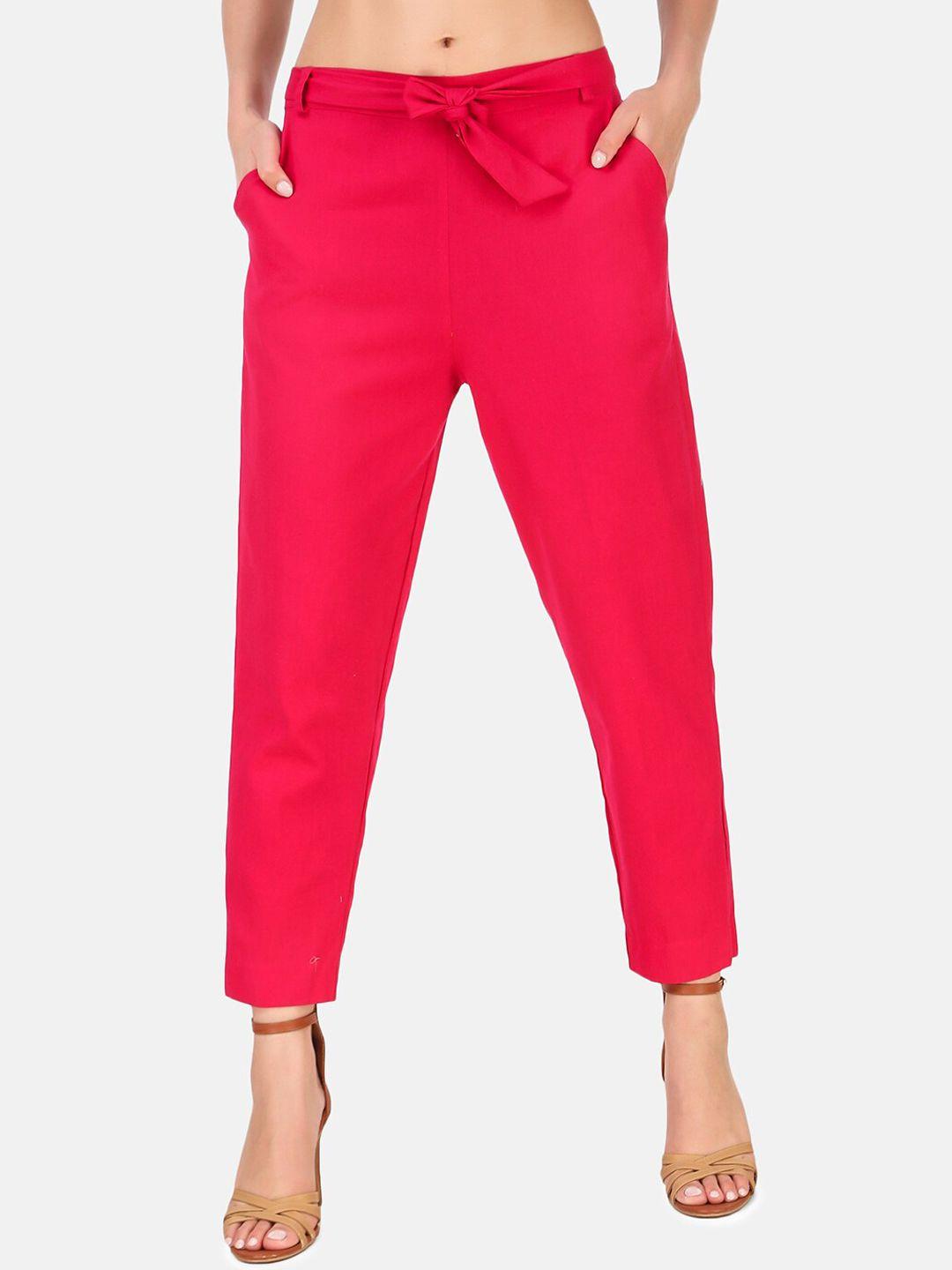 aawari women pink cotton high-rise trousers
