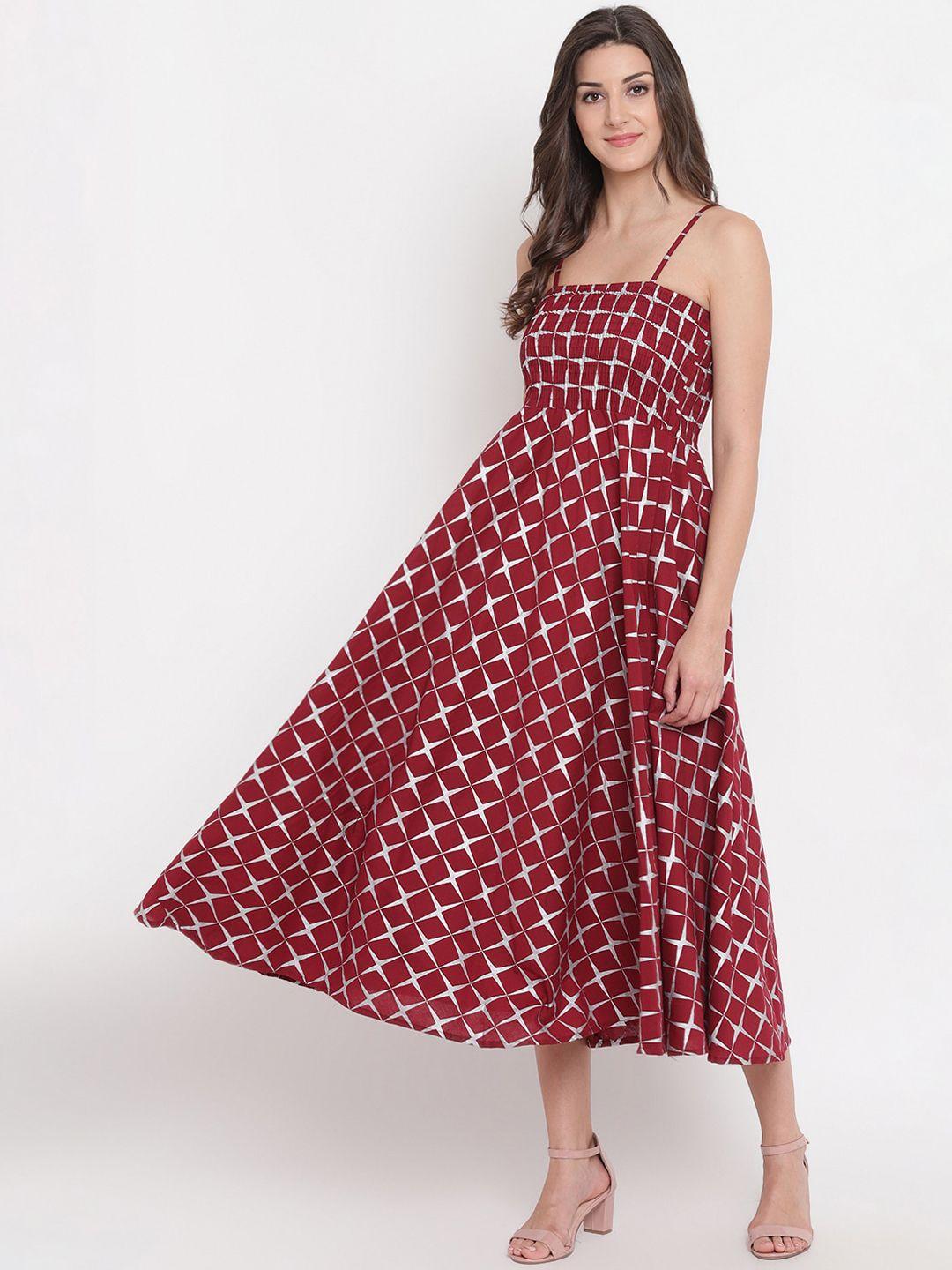 aawari women red & white printed cotton gown dress