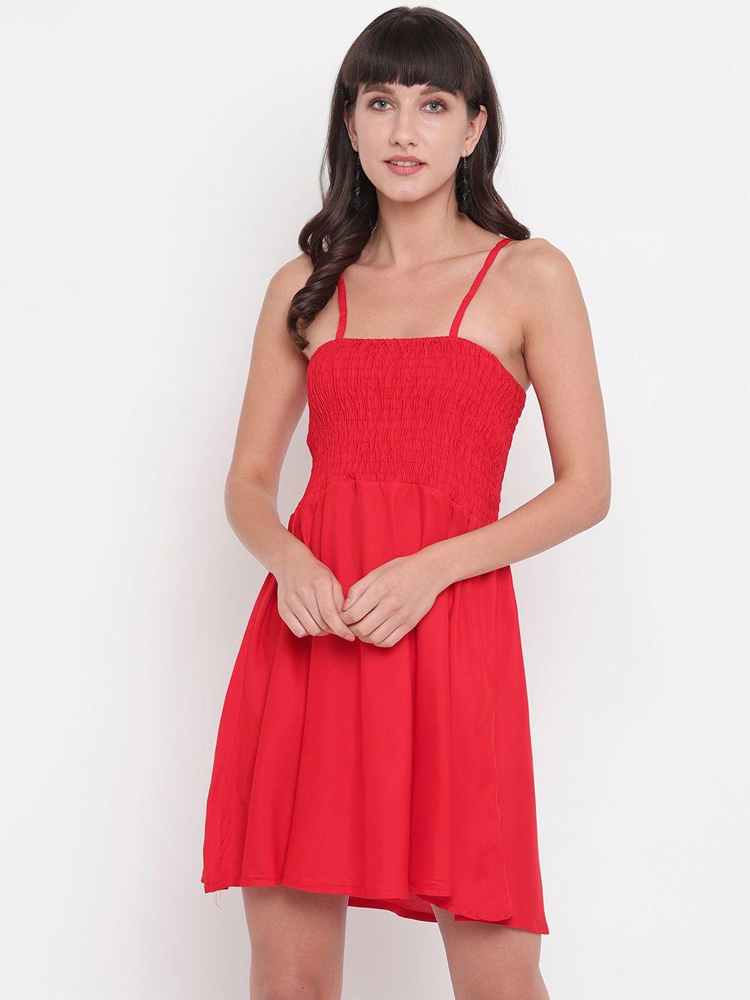 aawari women red solid fit & flare dress