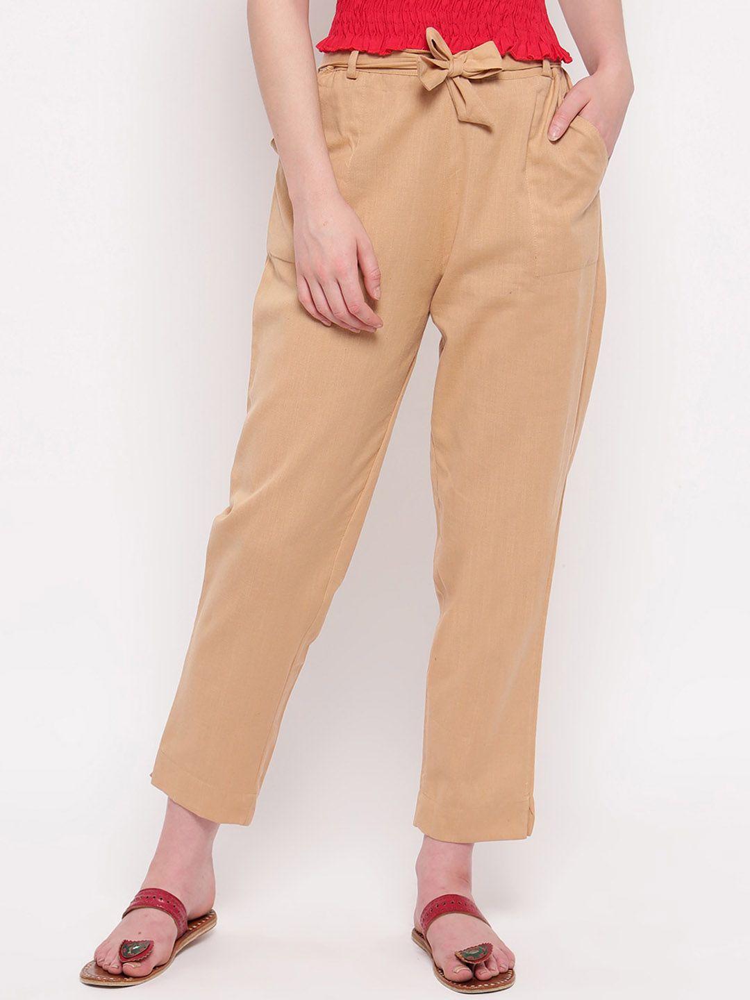 aawari women tan high-rise cotton trousers