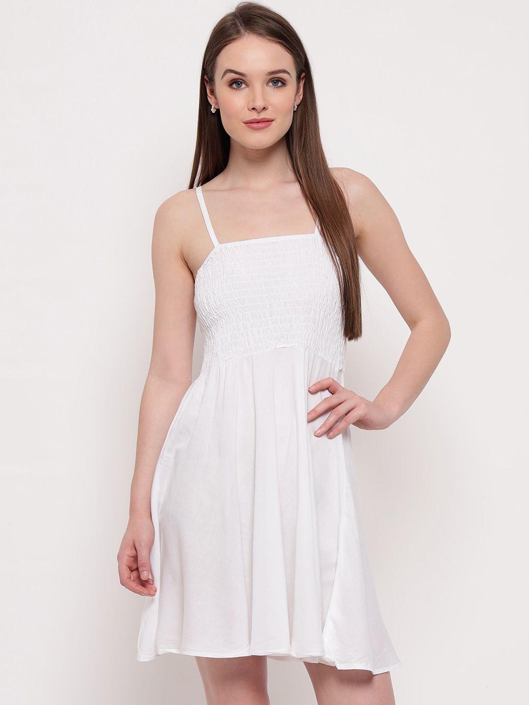 aawari women white solid fit & flare dress