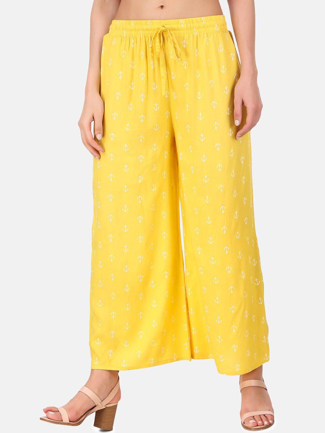 aawari women yellow ethnic motifs printed high-rise pleated parallel trousers