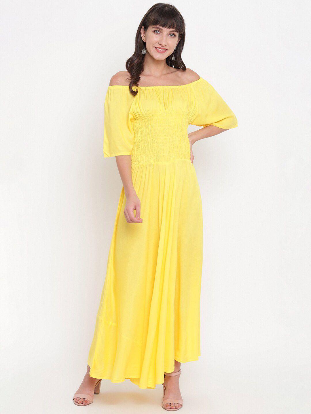 aawari yellow off-shoulder maxi dress