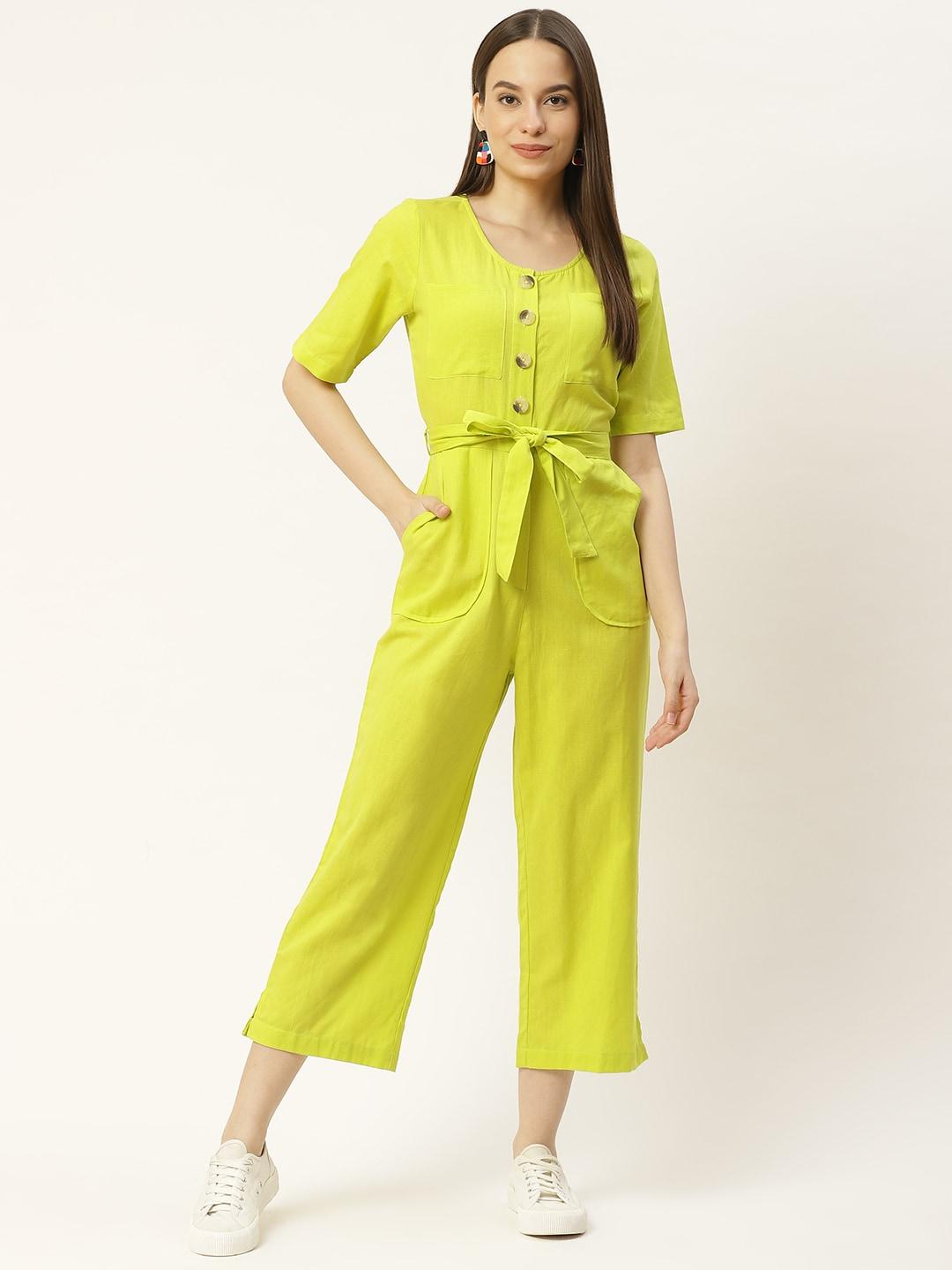 aayna lime green linen culotte jumpsuit