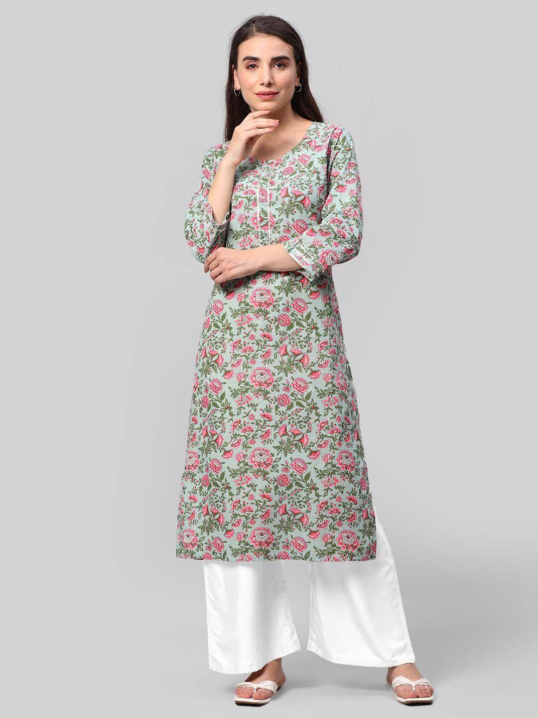 aaysa kurti ethnic motif printed pure cotton straight kurta