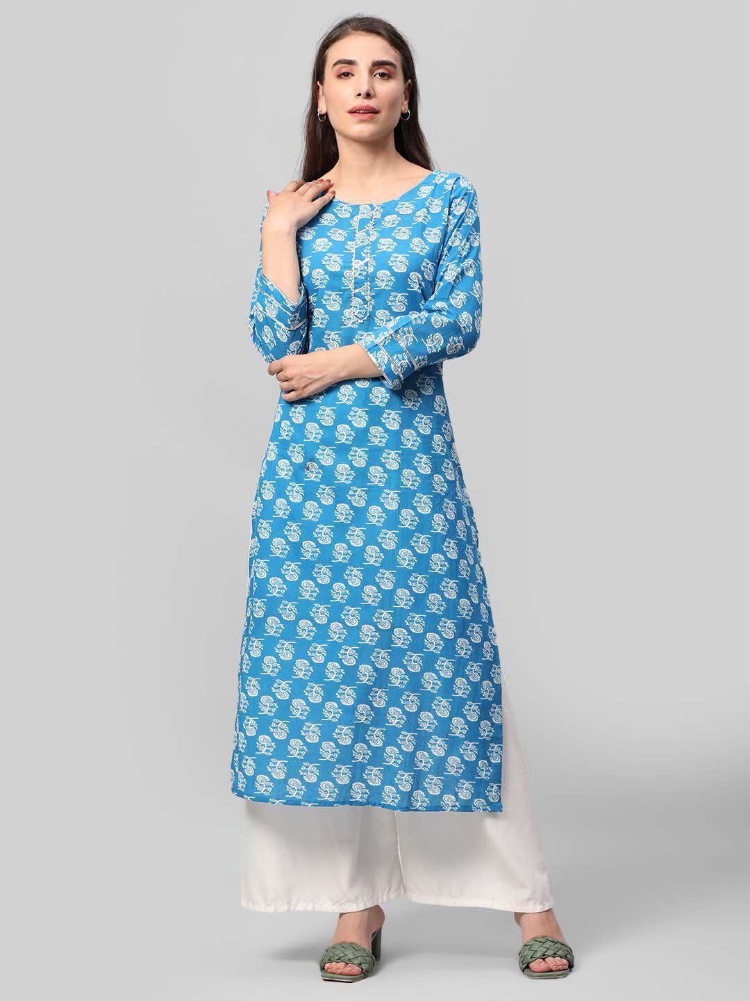 aaysa kurti ethnic motif printed pure cotton straight kurta