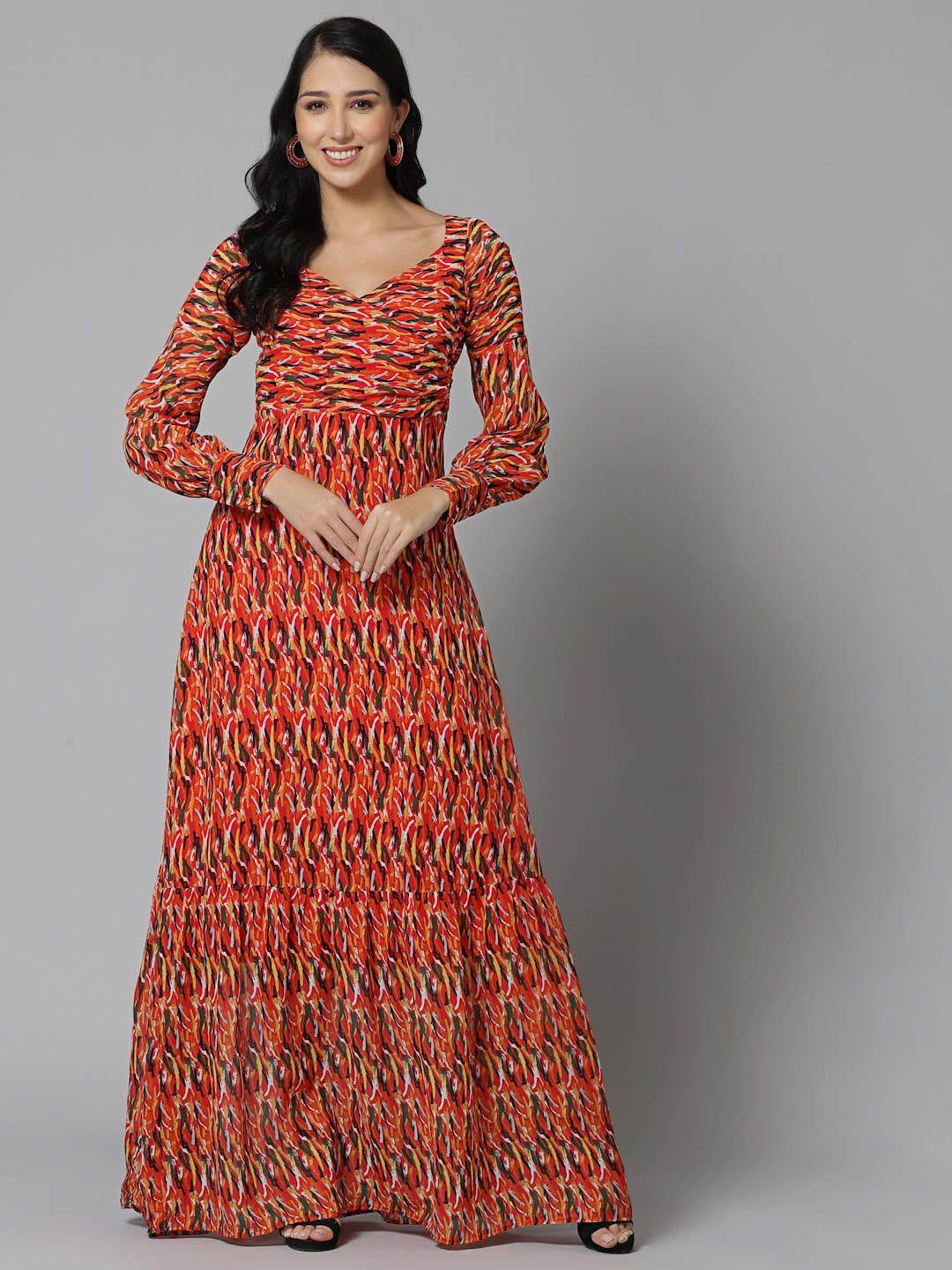 aayu abstract printed georgette maxi dress