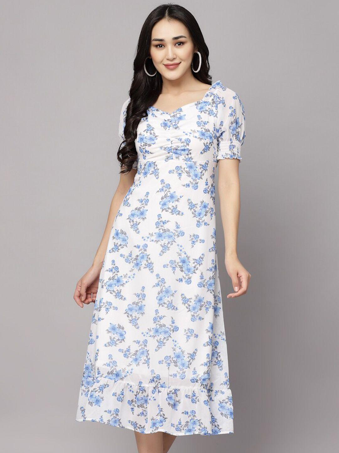aayu floral printed puff sleeve smocked a-line midi dress