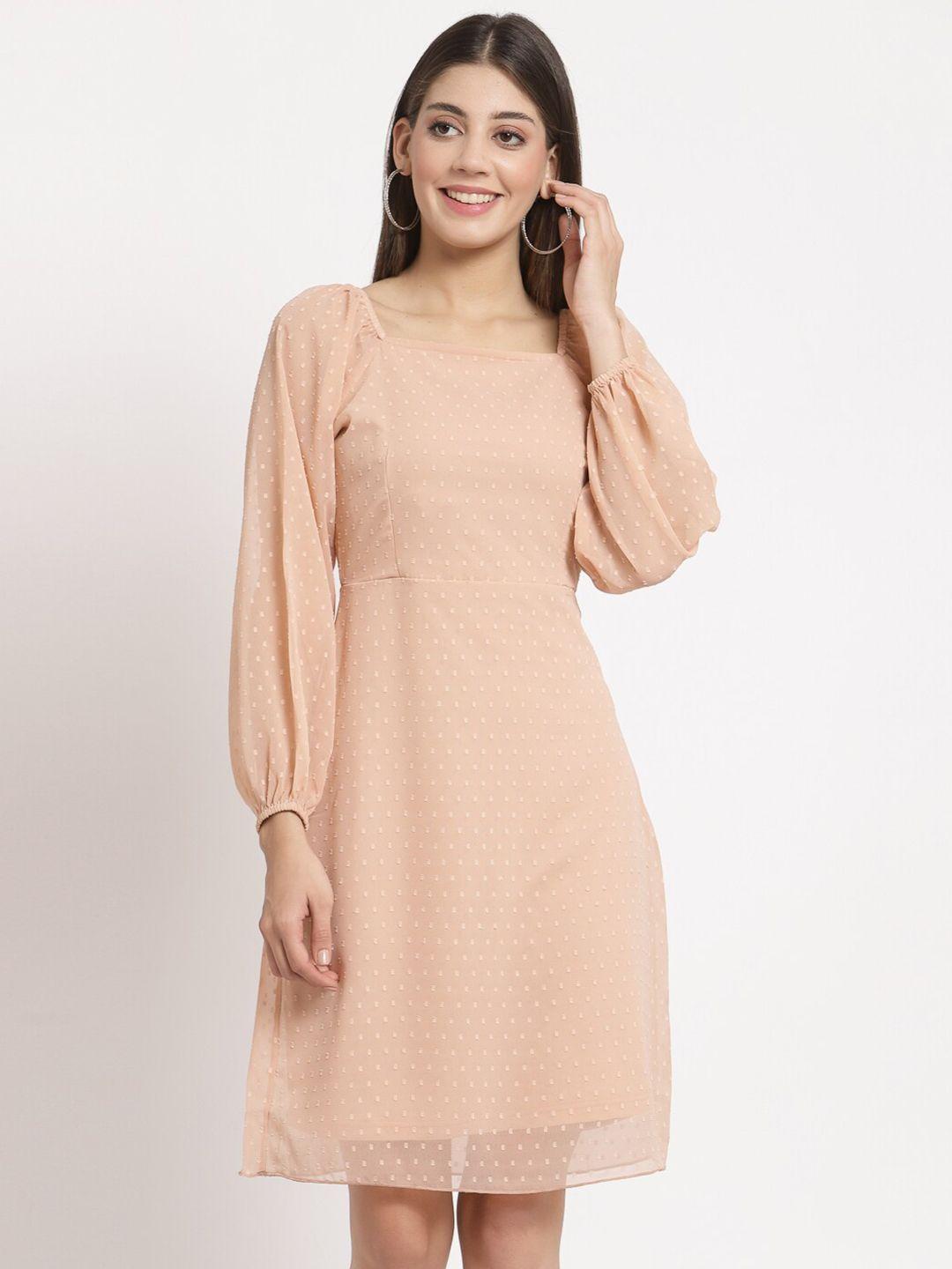 aayu women peach-coloured georgette a-line dress