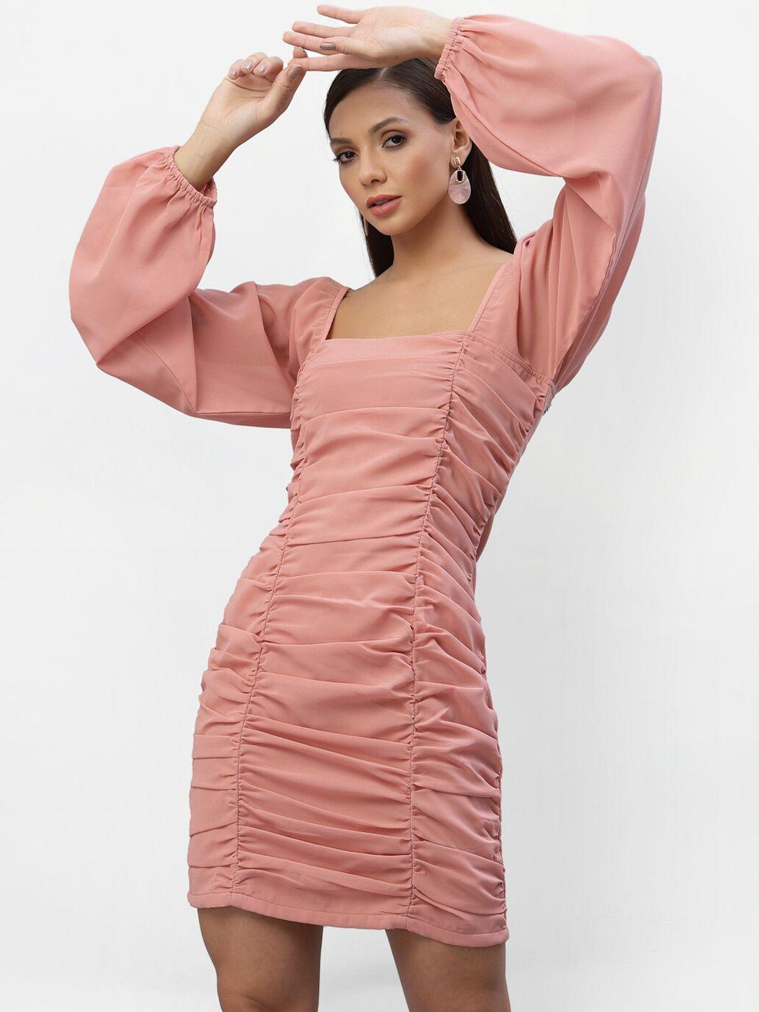 aayu women peach-coloured georgette sheath dress