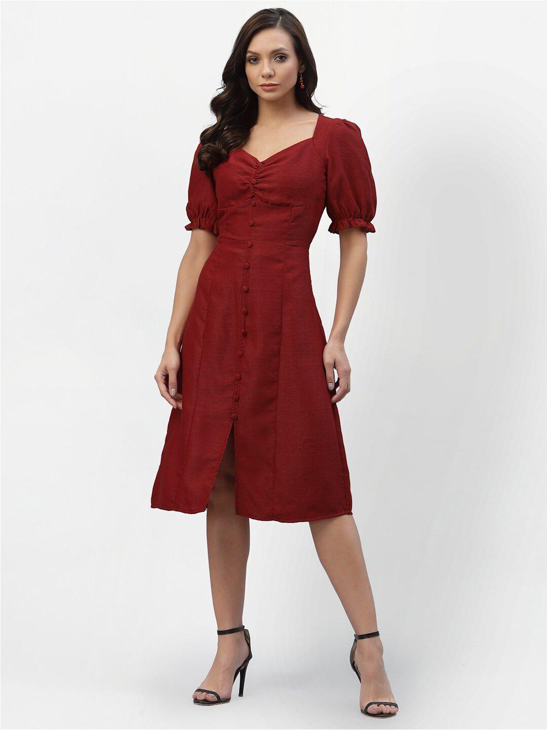 aayu women red crepe a-line dress