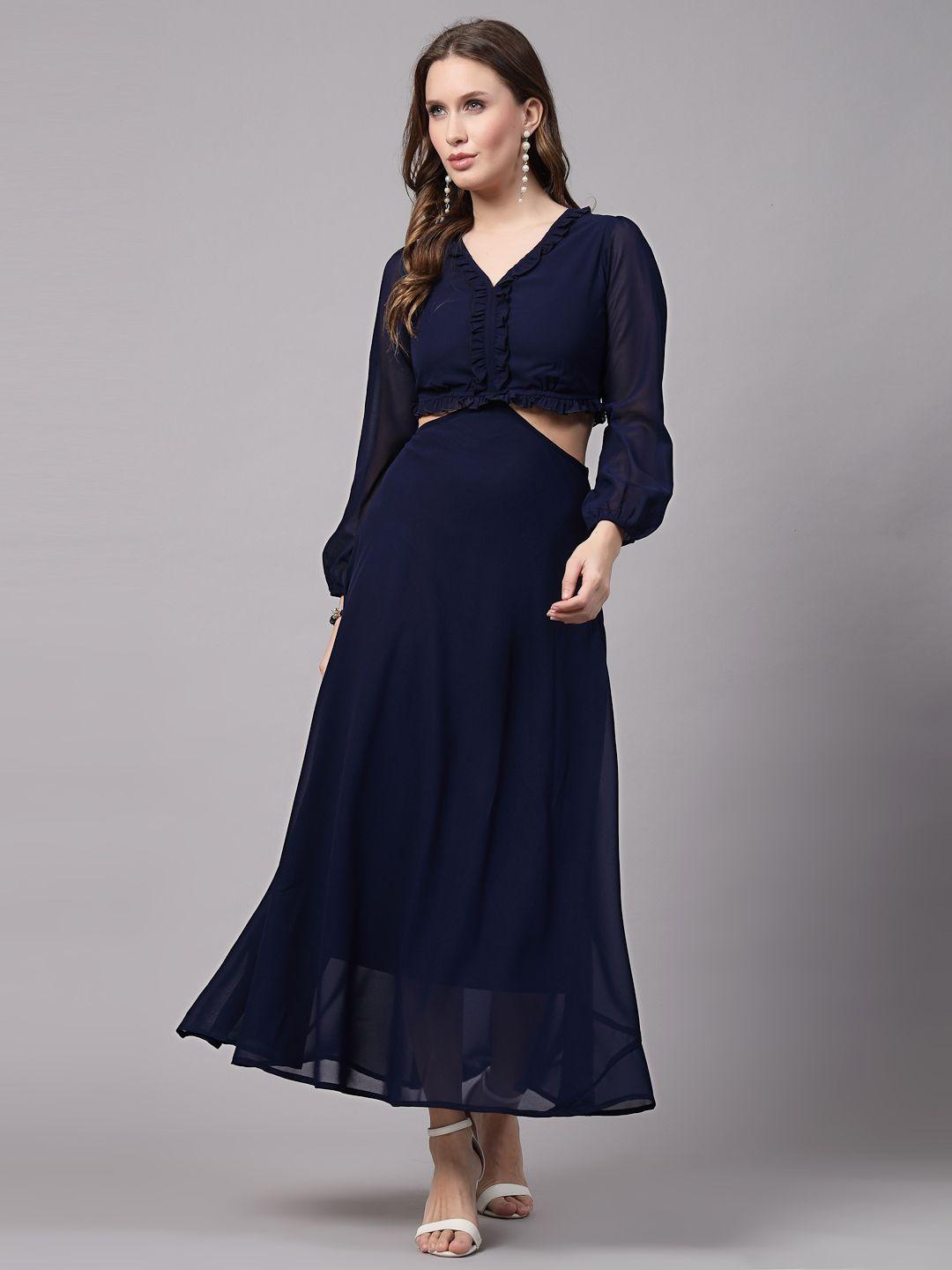 aayu bell sleeve ruffled georgette maxi dress