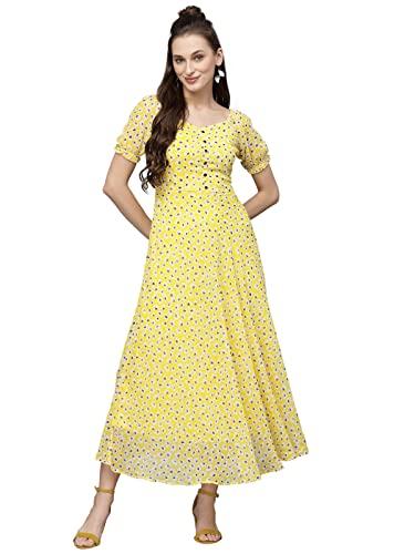 aayu fit & flare georgette maxi dress for women yellow (38 size)