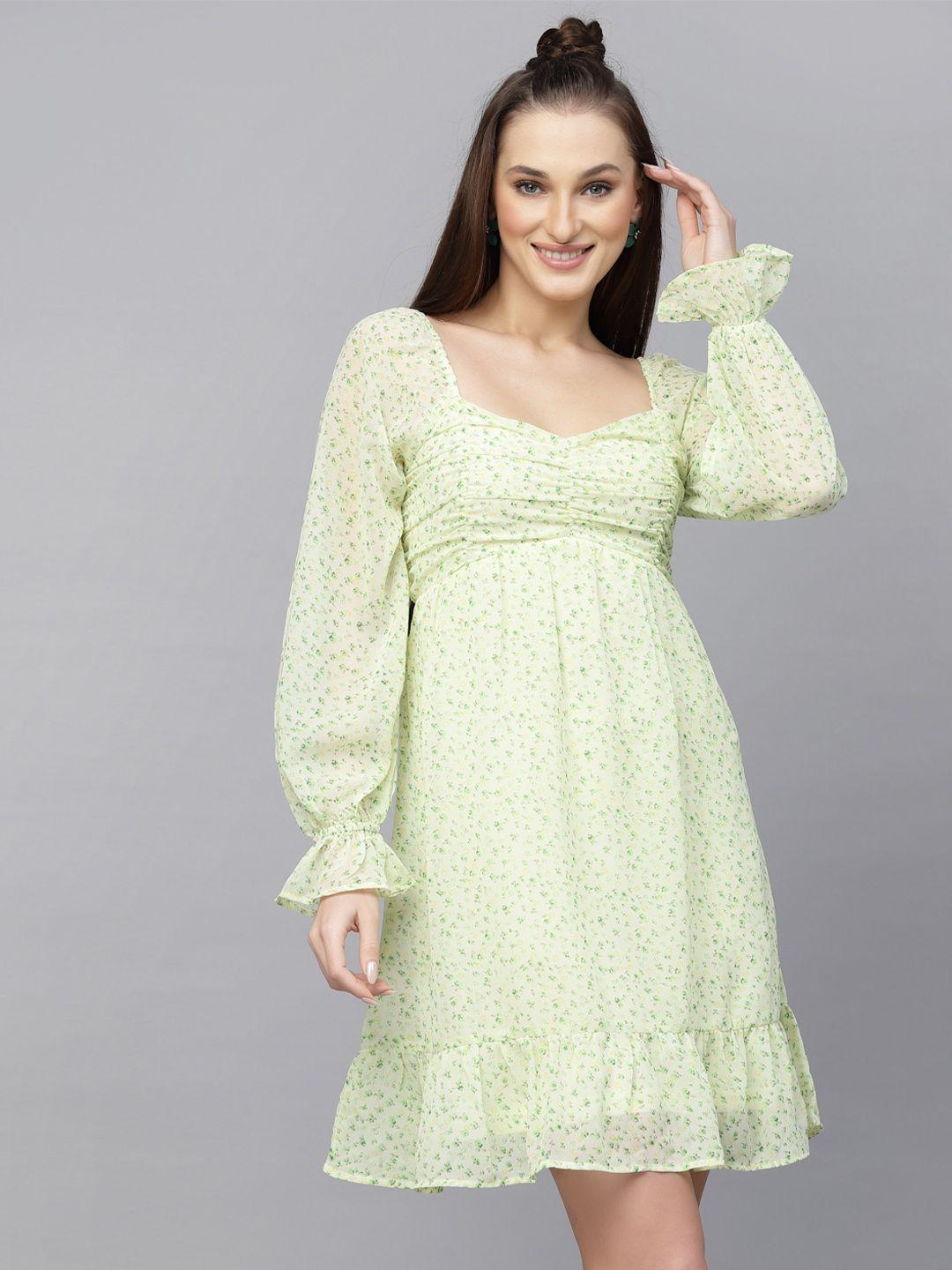 aayu floral printed gathered puff sleeves georgette empire dress