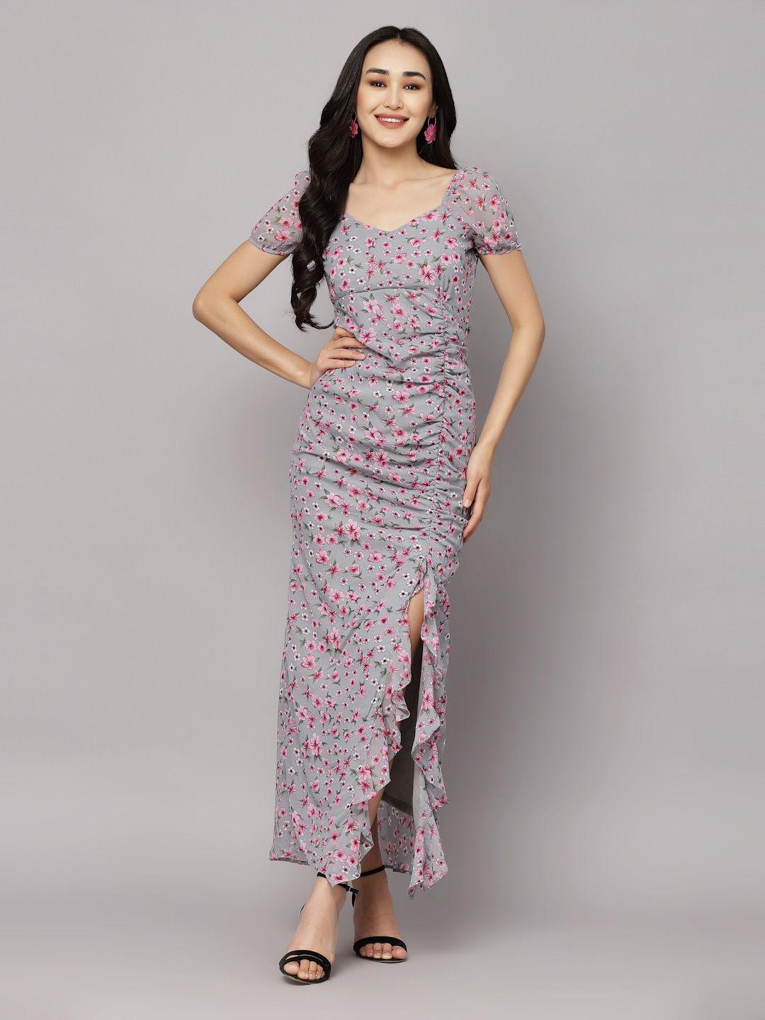 aayu floral printed sweetheart neck sheath maxi dress