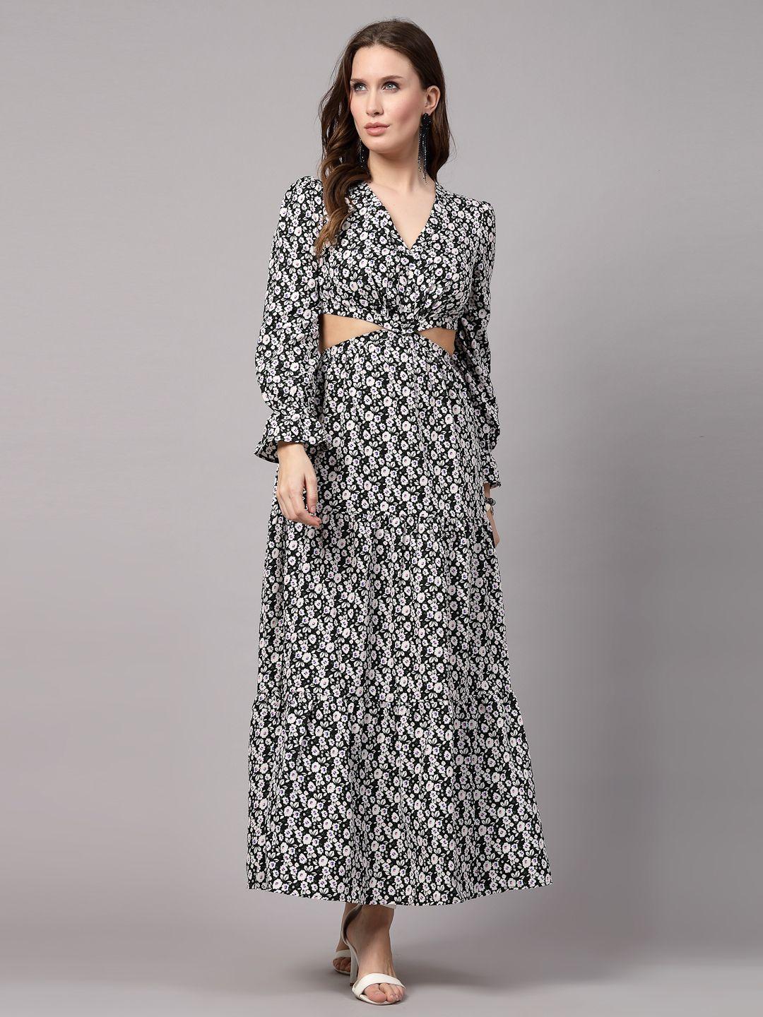 aayu floral printed v-neck bell sleeve maxi dress