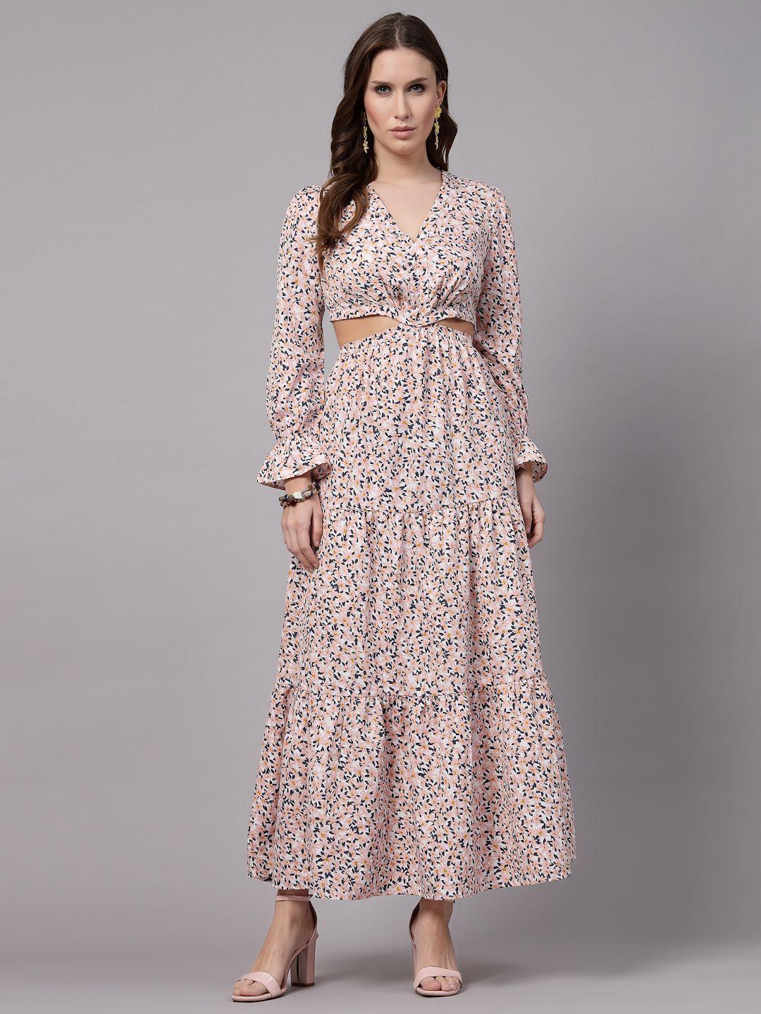 aayu floral printed v-neck bell sleeve maxi dress