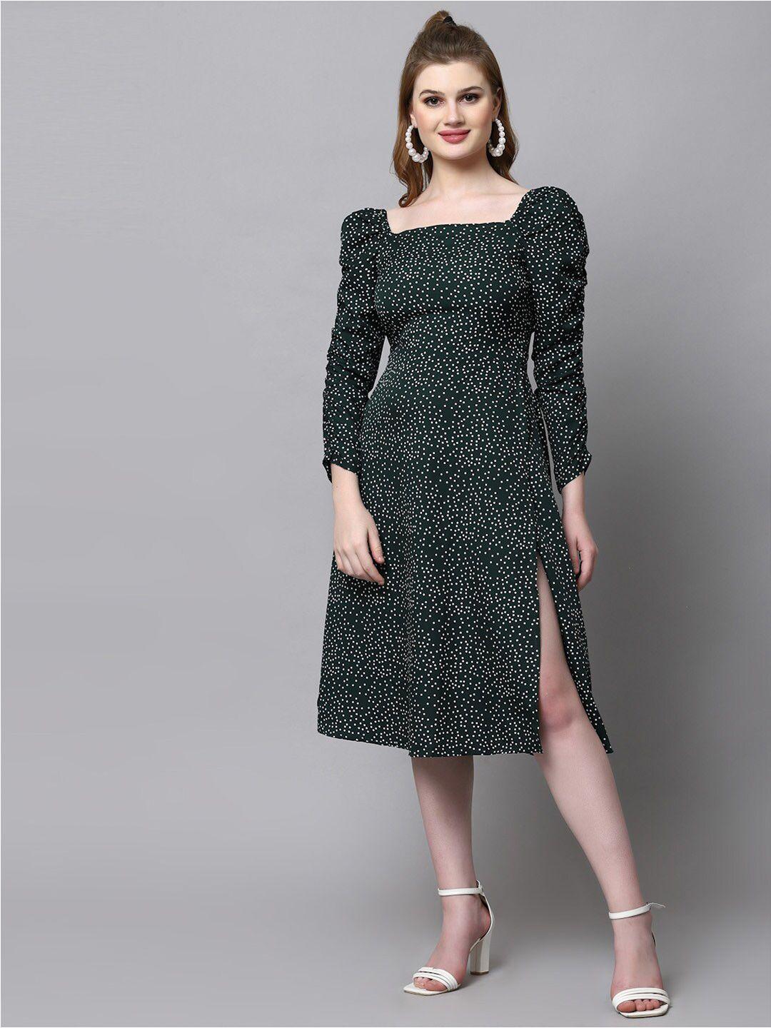 aayu green print crepe a-line midi dress