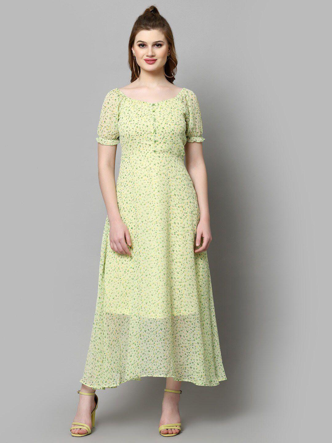 aayu green print georgette maxi dress