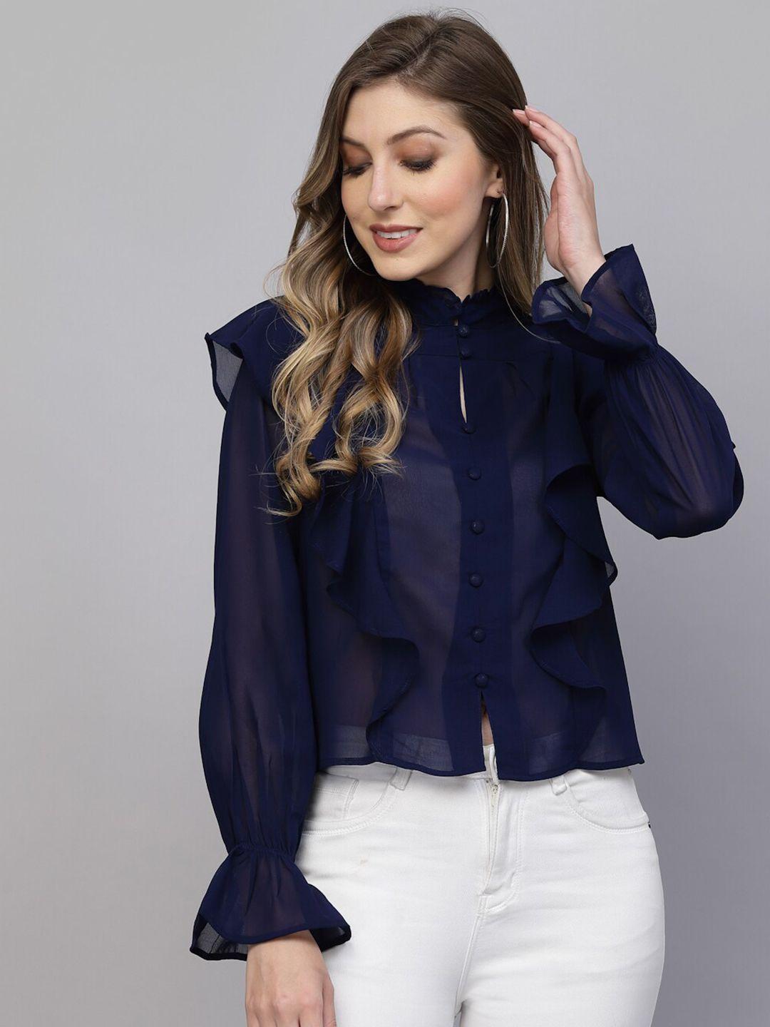 aayu high neck ruffles georgette shirt style top