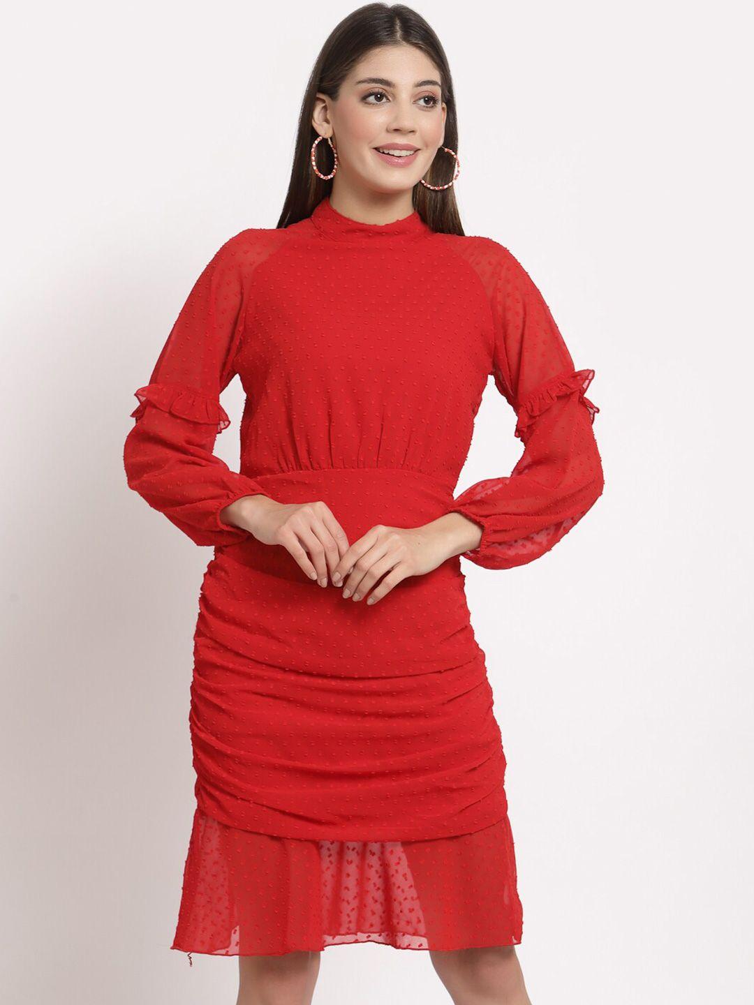 aayu red georgette high neck sheath dress