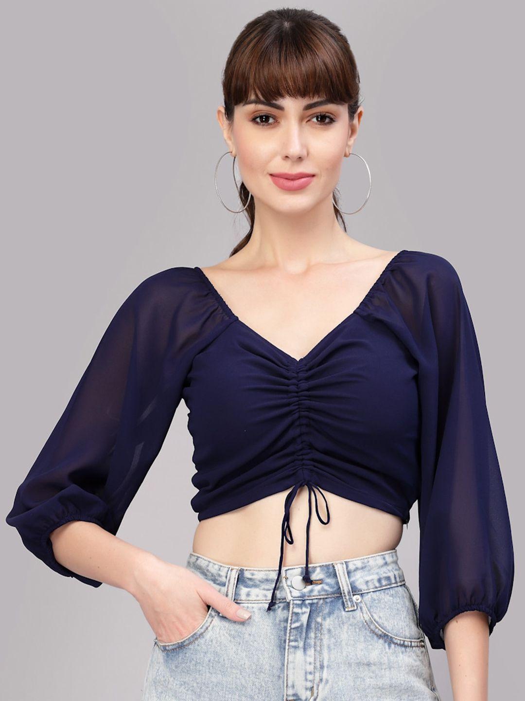 aayu v-neck fitted puff sleeves georgette crop top