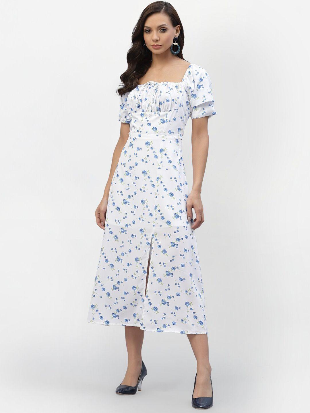 aayu women blue & blue floral printed crepe a-line midi dress