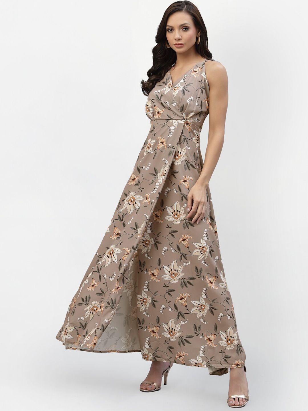 aayu women brown floral crepe maxi dress