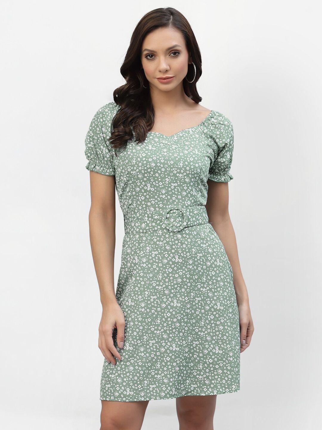aayu women green floral crepe a-line dress