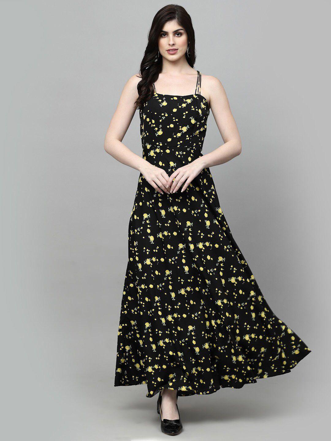 aayu yellow floral print crepe maxi dress