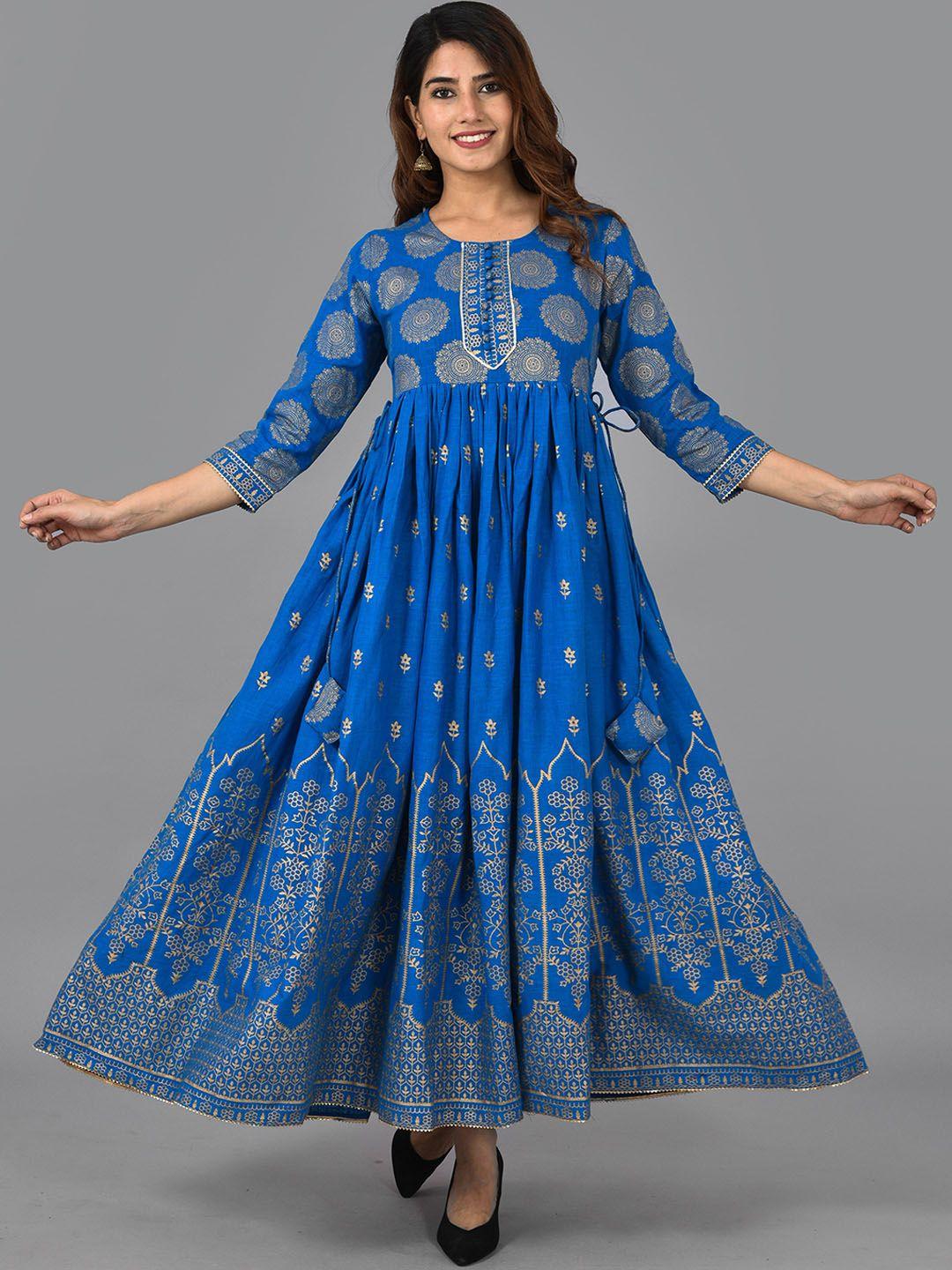 aayumi ethnic motifs printed flared sleeves floral anarkali kurta