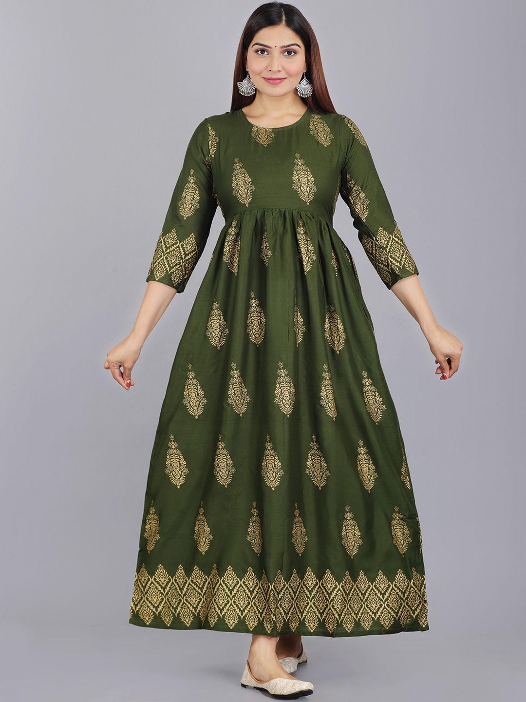 aayumi ethnic motifs printed gathered maxi ethnic dress