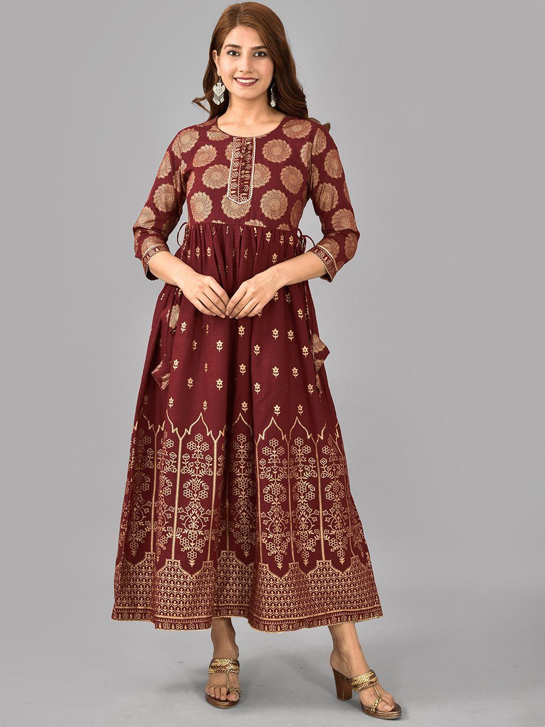 aayumi ethnic motifs printed gathered or pleated detail fit and flare ethnic dress