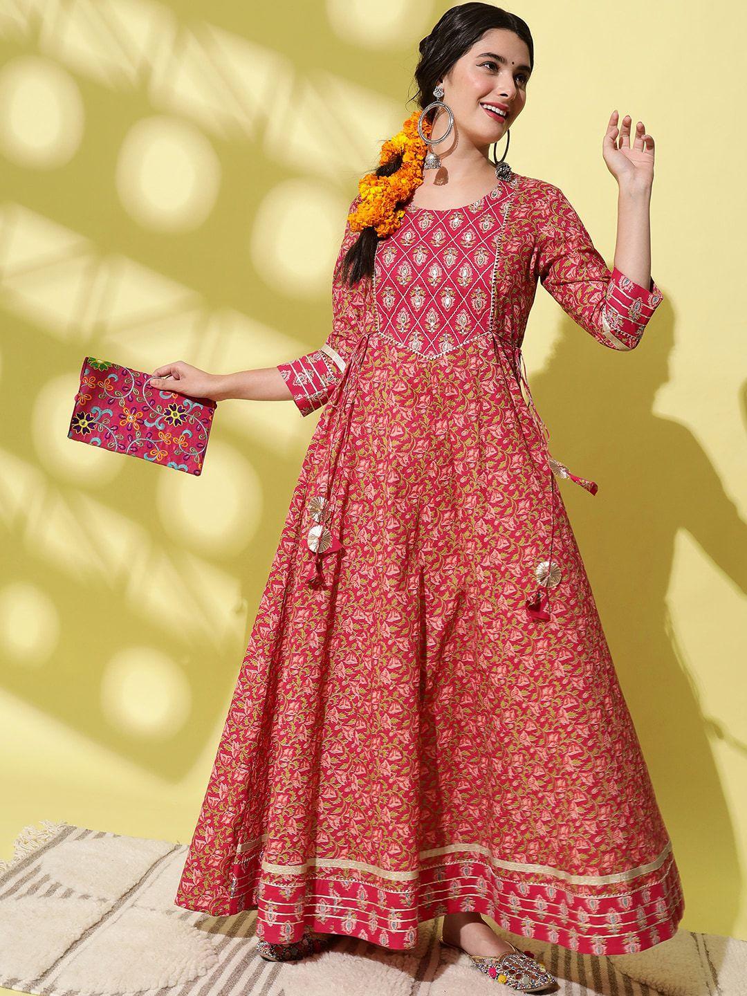 aayumi ethnic motifs printed pure cotton anarkali kurta