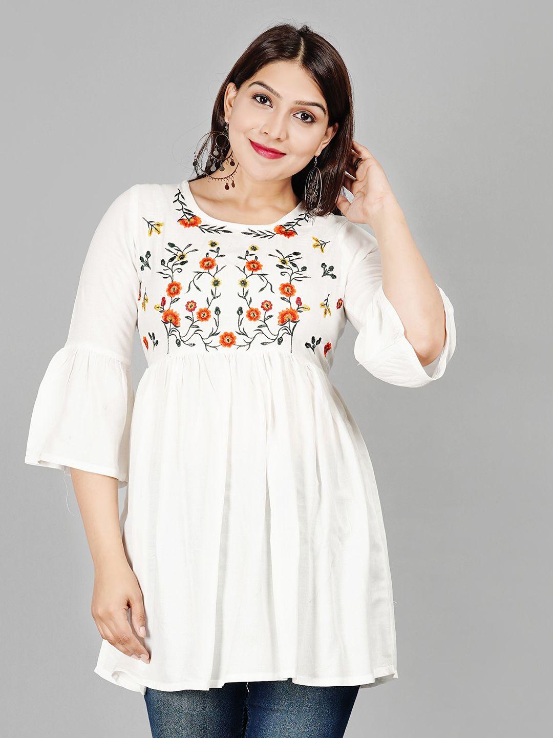aayumi floral embroidered  bell sleeve a-line top
