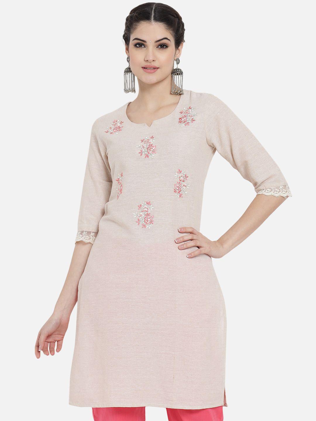 aayumi floral embroidered thread work pure cotton kurta