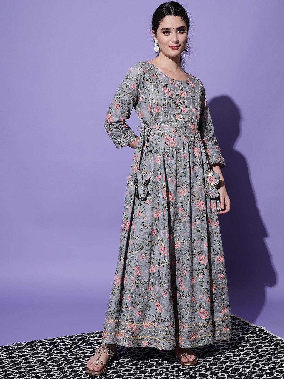 aayumi floral printed pure cotton a-line ethnic dress