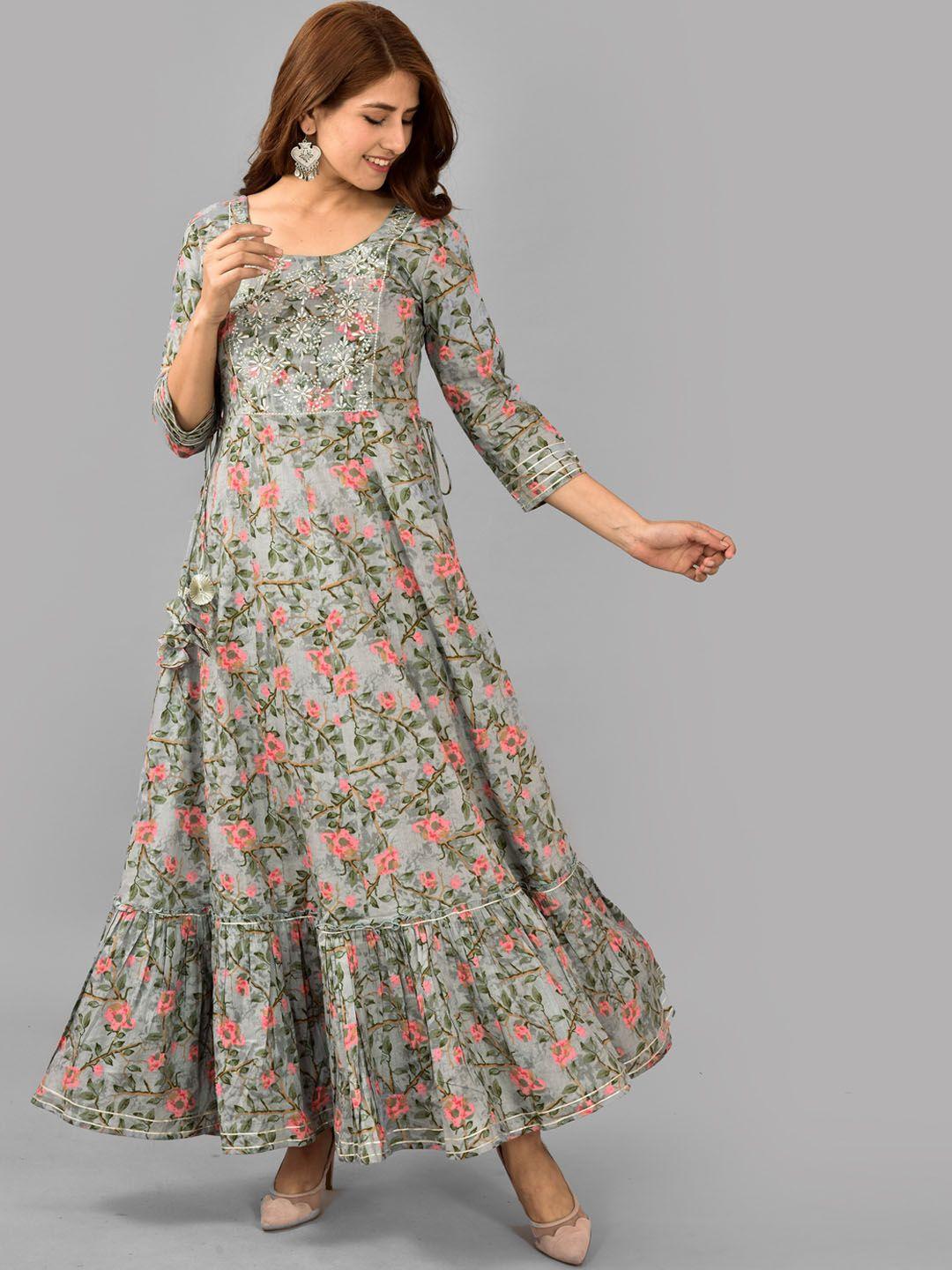 aayumi floral printed sequinned tie up anarkali kurta