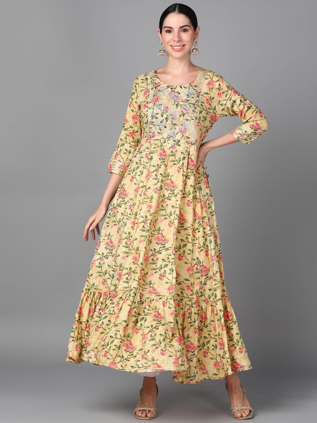 aayumi floral printed thread work anarkali kurta