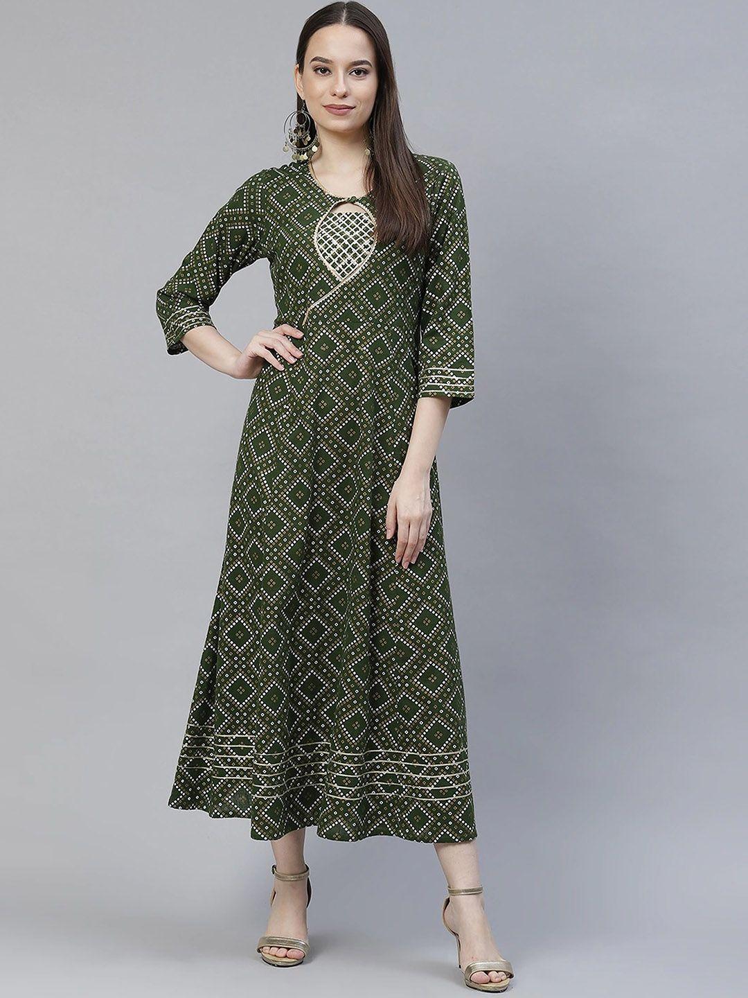 aayumi geometric printed keyhole neck anarkali kurta