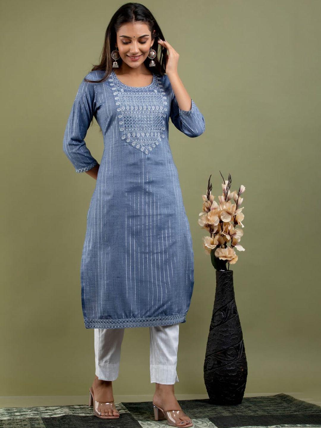 aayumi striped thread & mirror work kurta with trousers