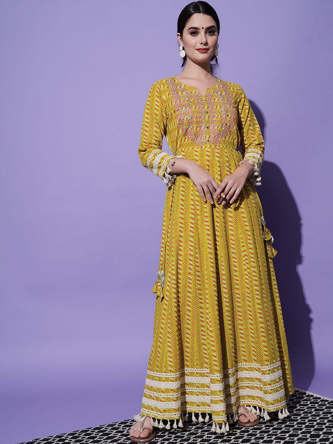 aayumi women geometric printed embroidered maxi ethnic dress