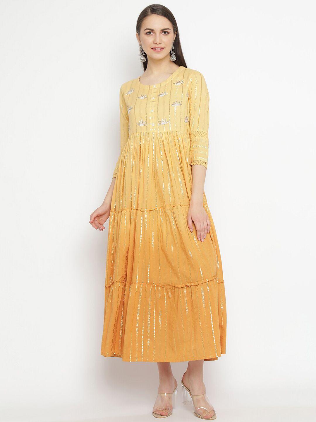 aayusika embellished gotta patti fit & flare cotton midi ethnic dress